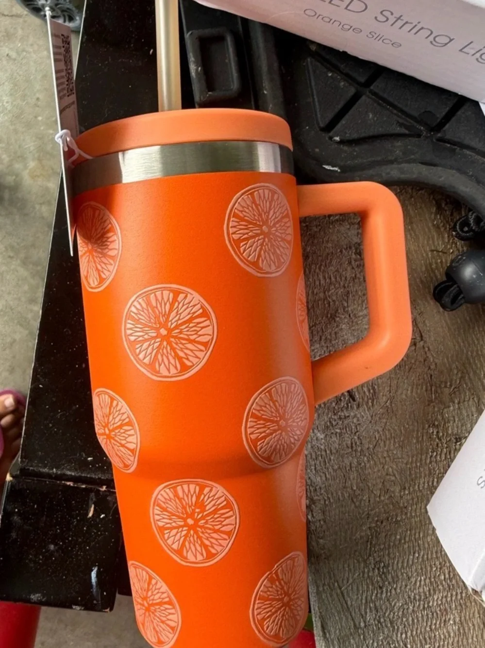 3 boxes of Orange Slice LED String Lights  and MATCHING TUMBLER THERMO MUG